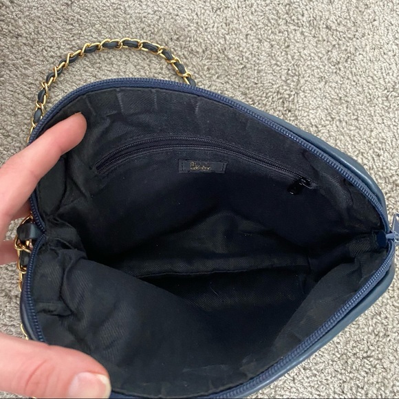 Vintage Navy Quilted Leather Gold Chain Strap Tassel Shoulder handbag crossbody - Picture 12 of 16